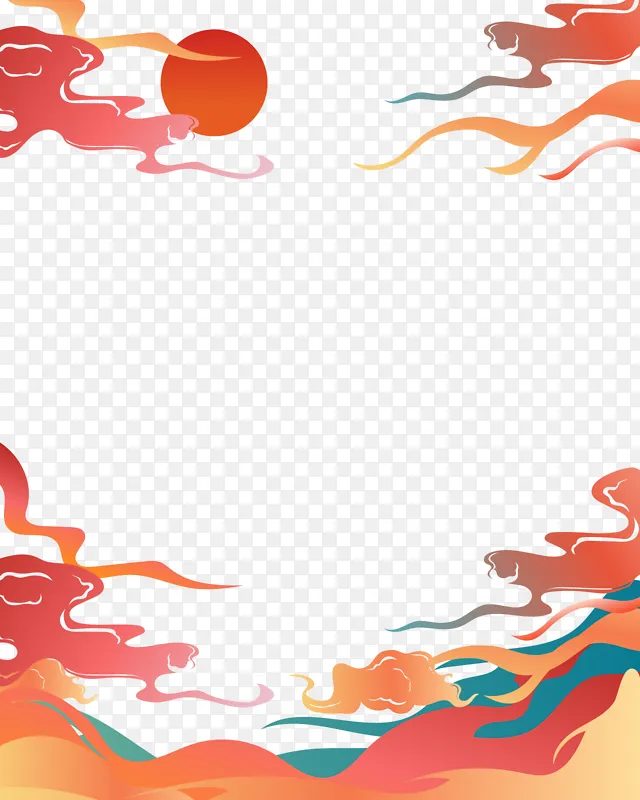 红色七彩祥云国潮中国风云纹新年边框底纹