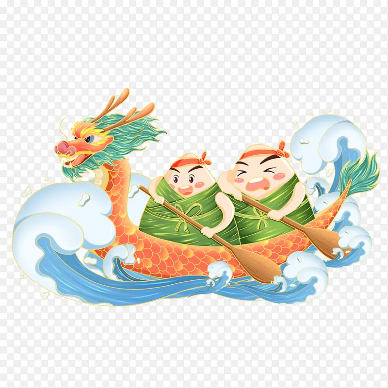手绘端午节快乐划龙舟
