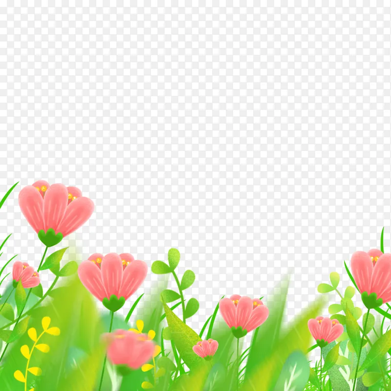 春天手绘草丛花朵海报底部装饰免抠元素