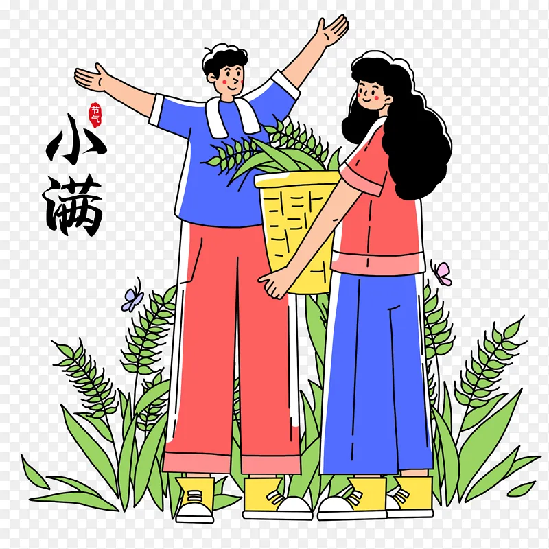 小满节气人物和麦子