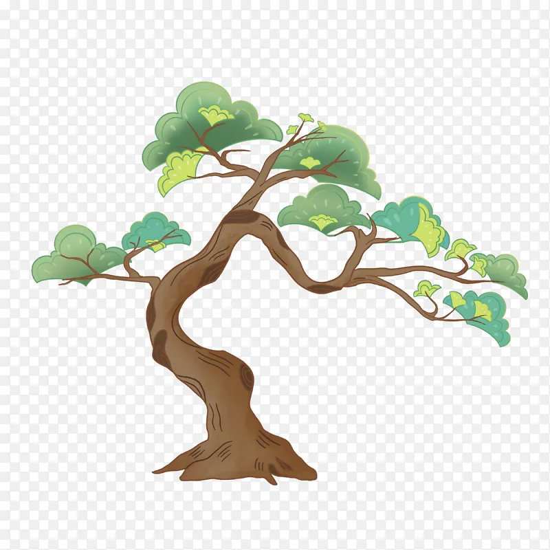国潮风植物树木松树手绘元素