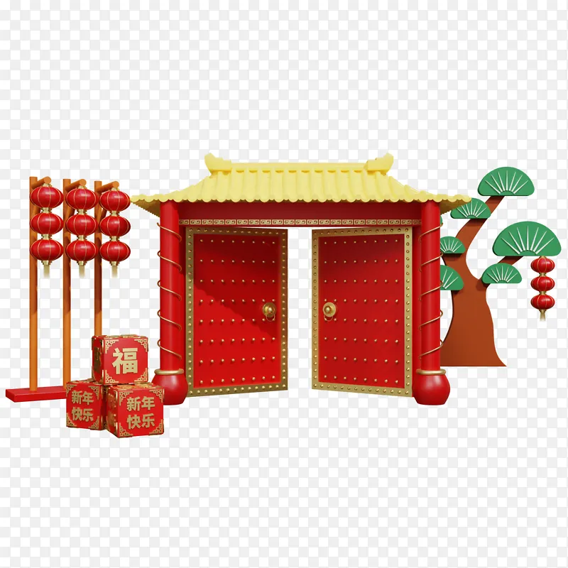 红色国潮新年春节开门红大门PNG图片素材下载_图片编号lqzvdblawq-免抠素材网