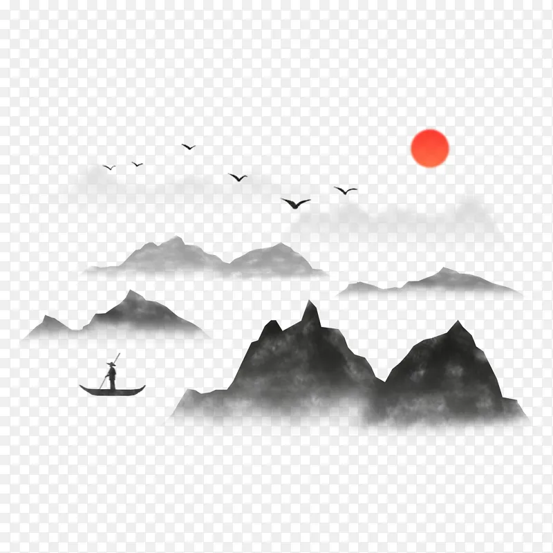 国潮古风水墨山水画