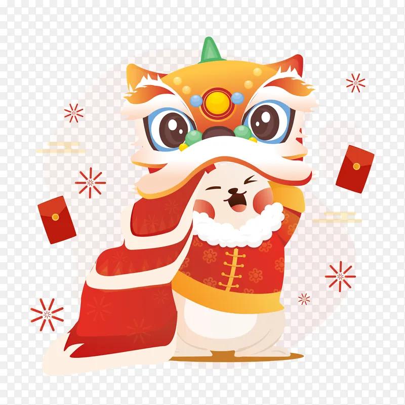 卡通可爱中国风舞狮传统节日文化装饰元素