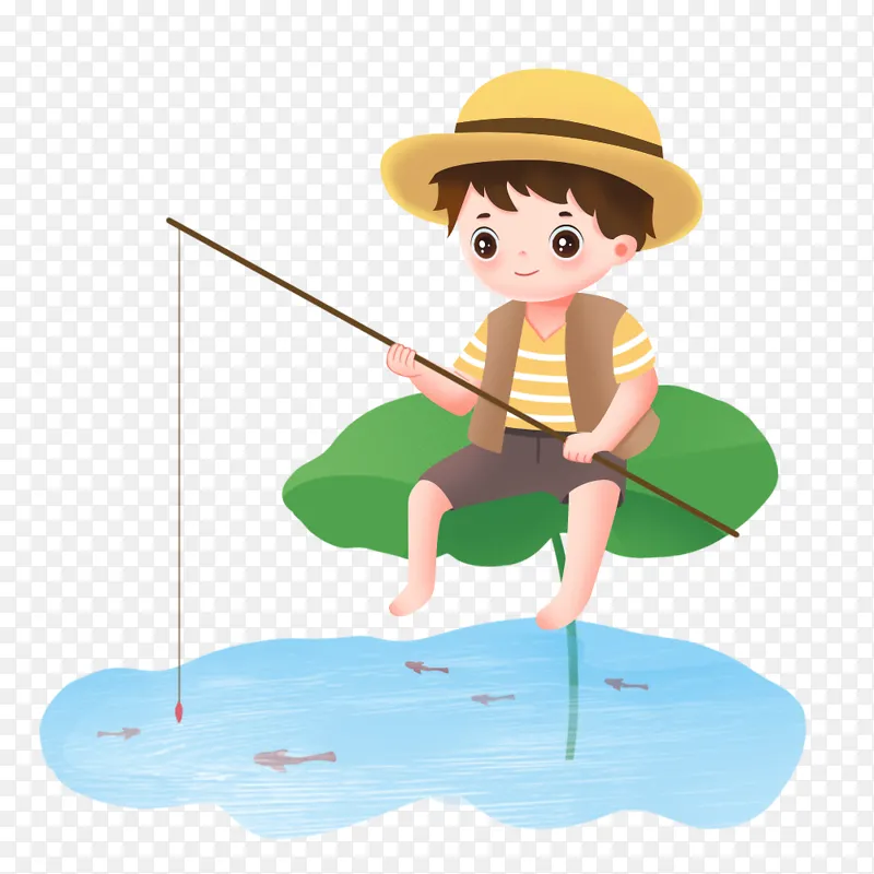 夏天立夏男孩钓鱼元素