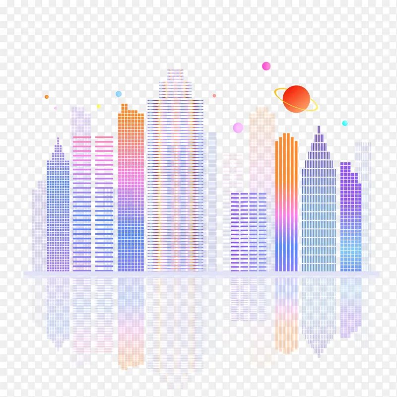 彩色渐变科技城市矢量插画