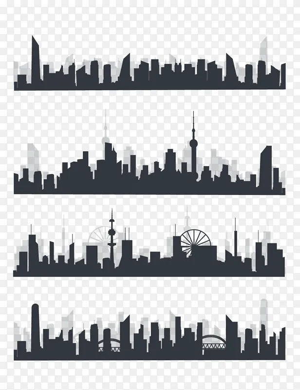 城市剪影地标建筑高楼大厦楼房高楼装饰背景