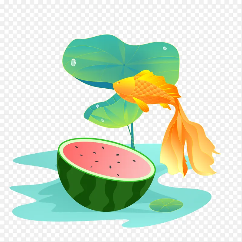 清新夏季大暑鲤鱼荷花西瓜户外装饰元素