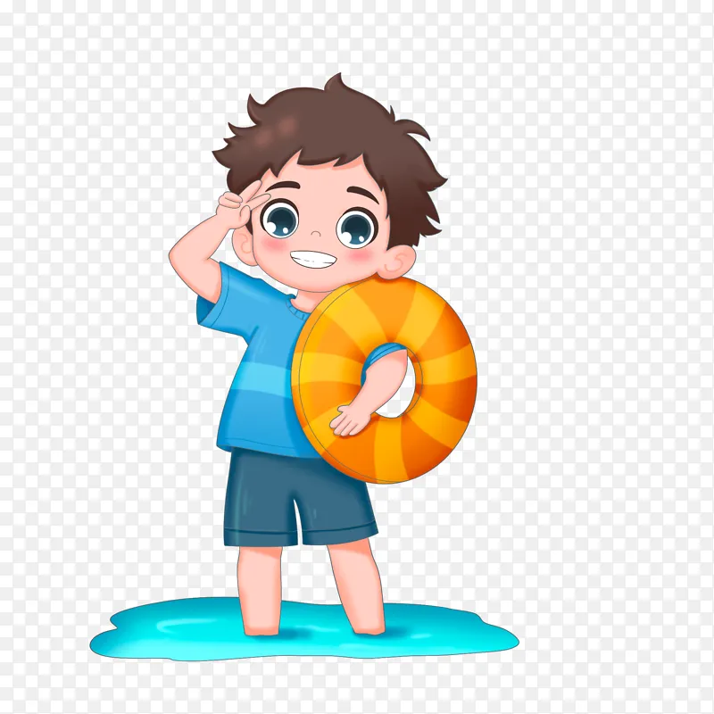 夏天可爱的小男孩在海边游泳免抠元素