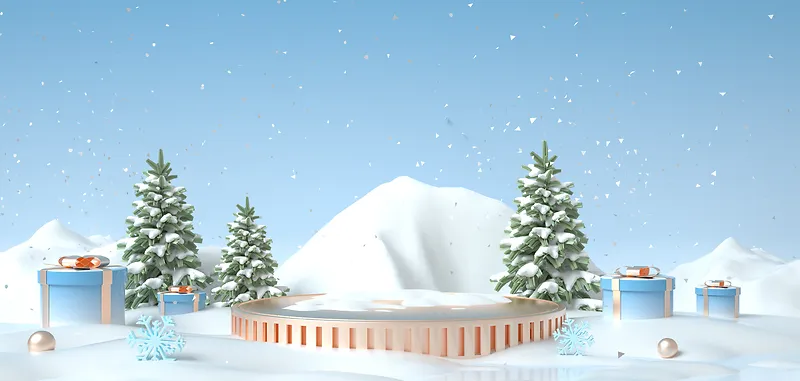 冬天雪地电商展台海报背景C4D