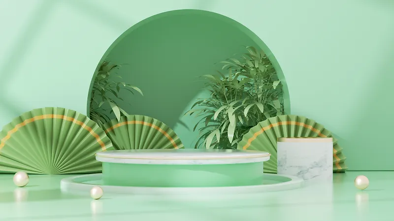 C4D绿植绿色立体展台海报背景