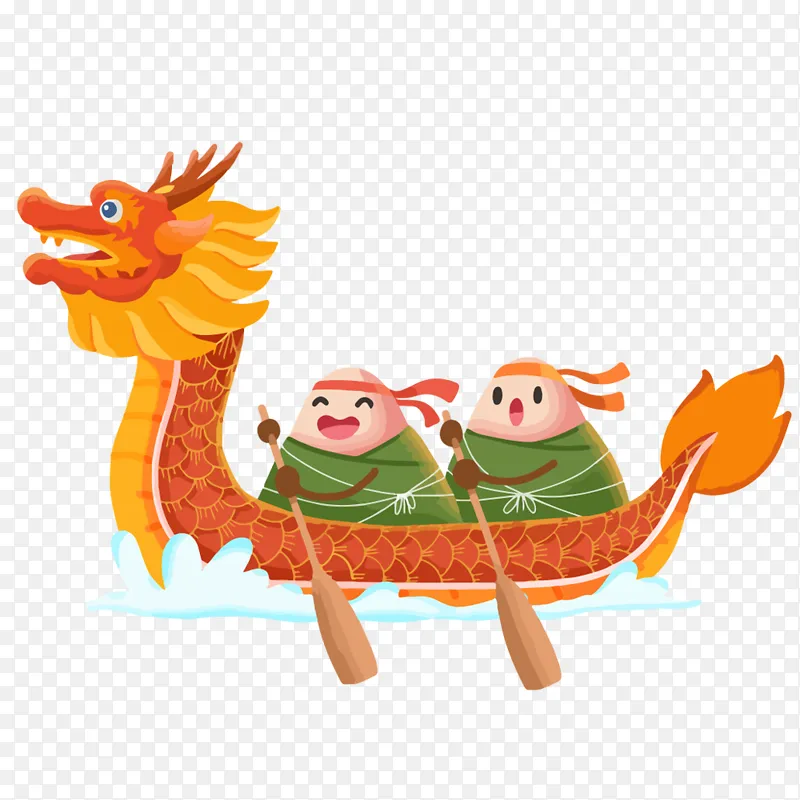 端午节粽子划龙舟场景卡通素材