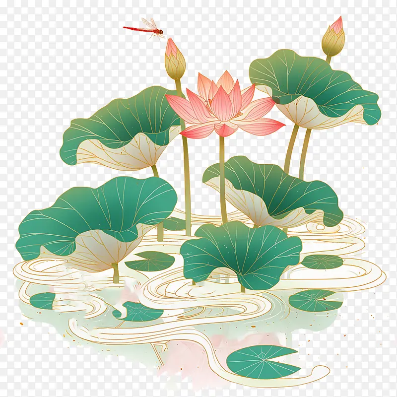 中国风荷花荷叶免抠素材