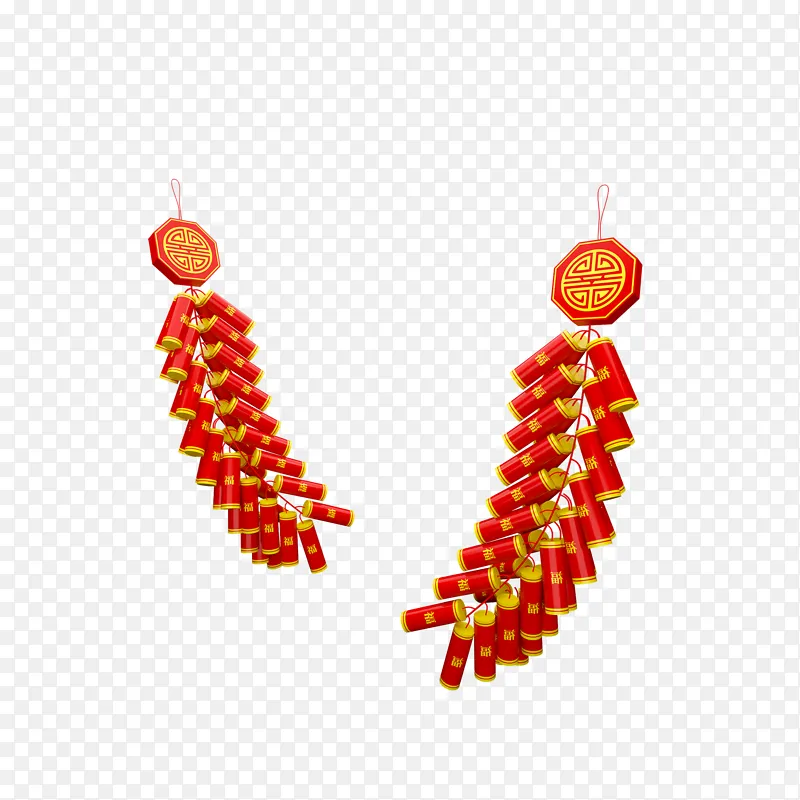 红色3D立体春节新年鞭炮爆竹挂件