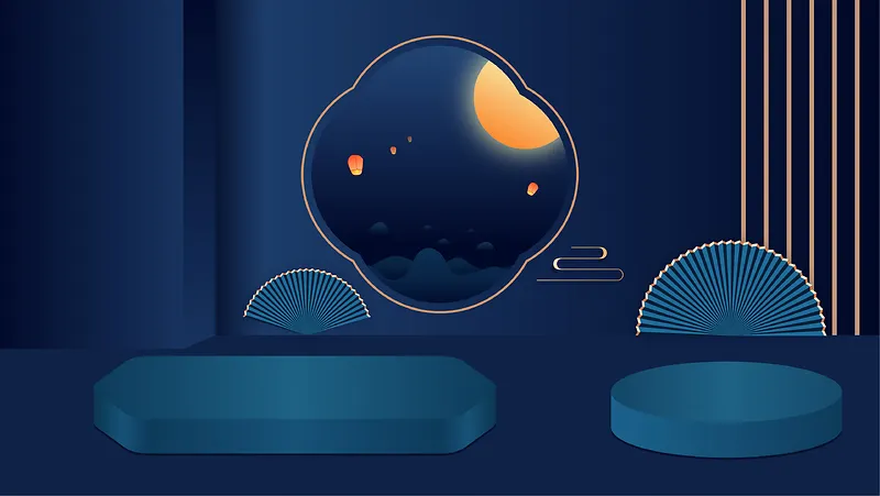 中秋节蓝色国潮电商海报背景C4D展台