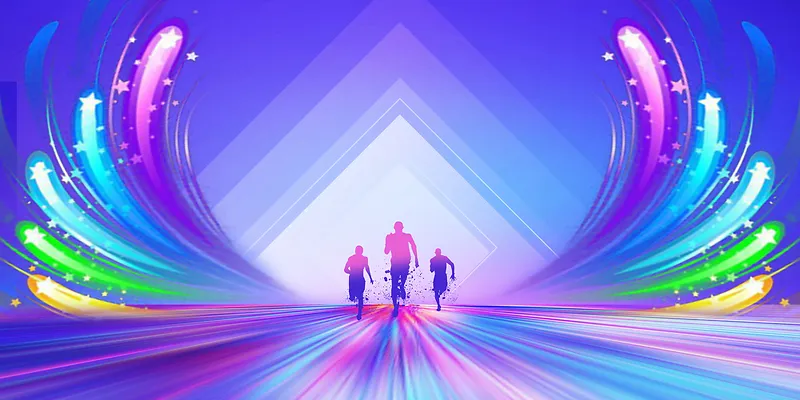 彩色科技人物奔跑元旦新年年会背景