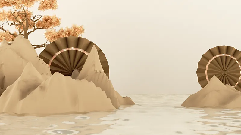 国风古风背景中国风立体C4D海报背景