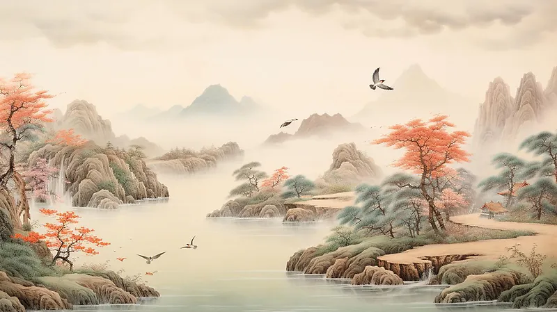 红色中国风插画背景
