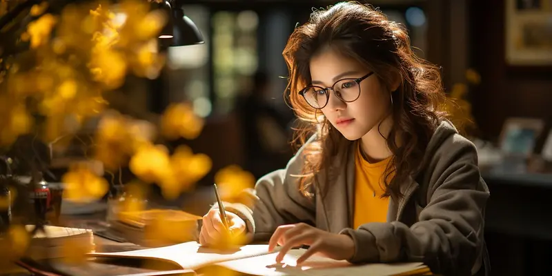 图书馆学习女孩实拍图