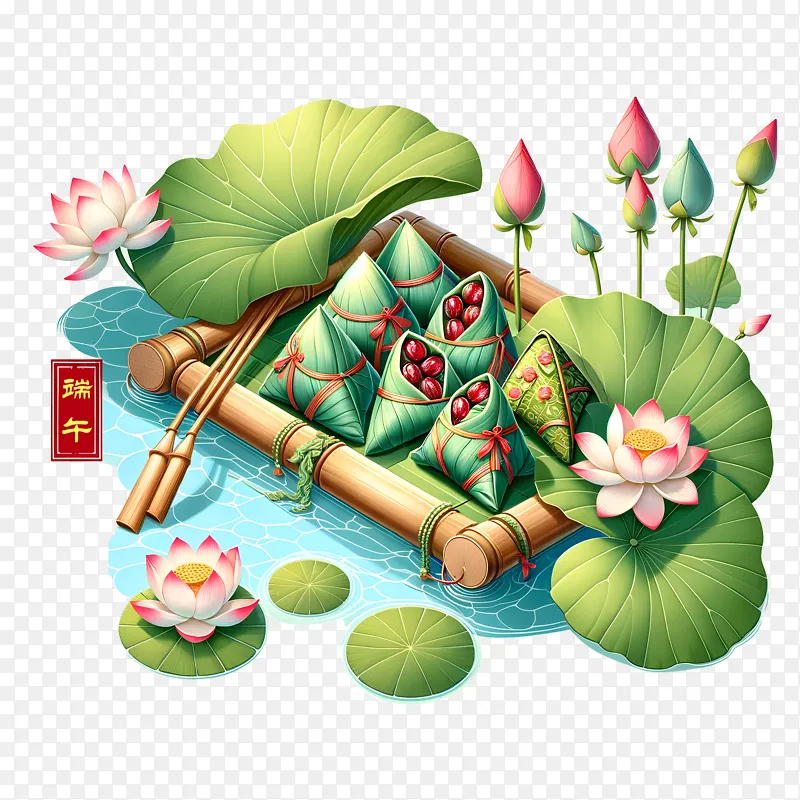 国风端午荷花粽子插画素材