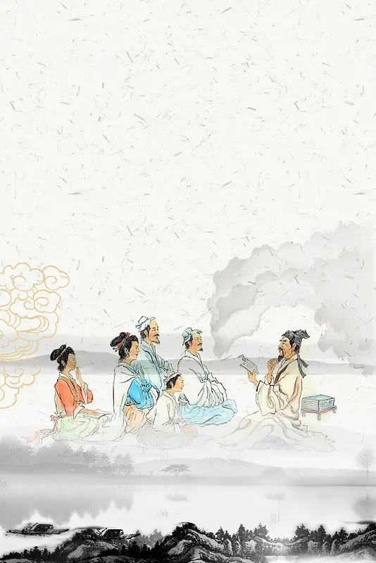 中国风古人文言文国学经典海报背景素材