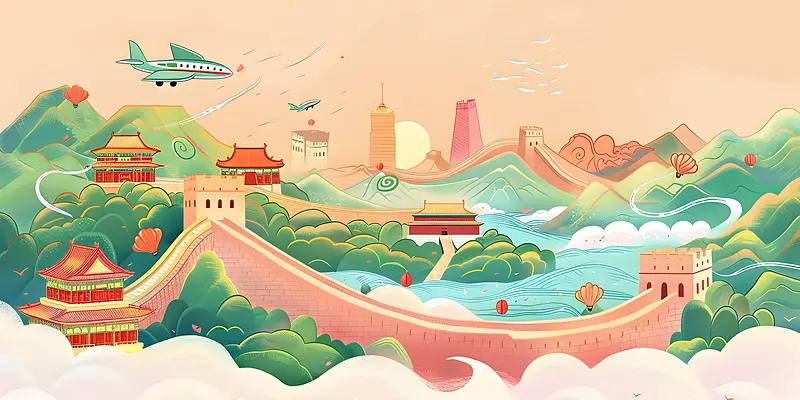 建党节卡通城市建筑背景