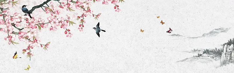 淡雅中国风水墨画banner背景