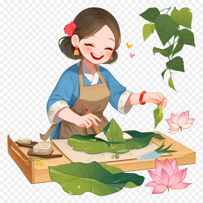 包粽子场景卡通插画素材