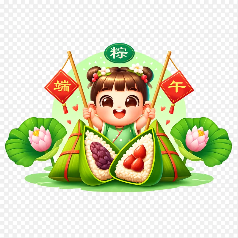 端午粽子可爱卡通插画素材