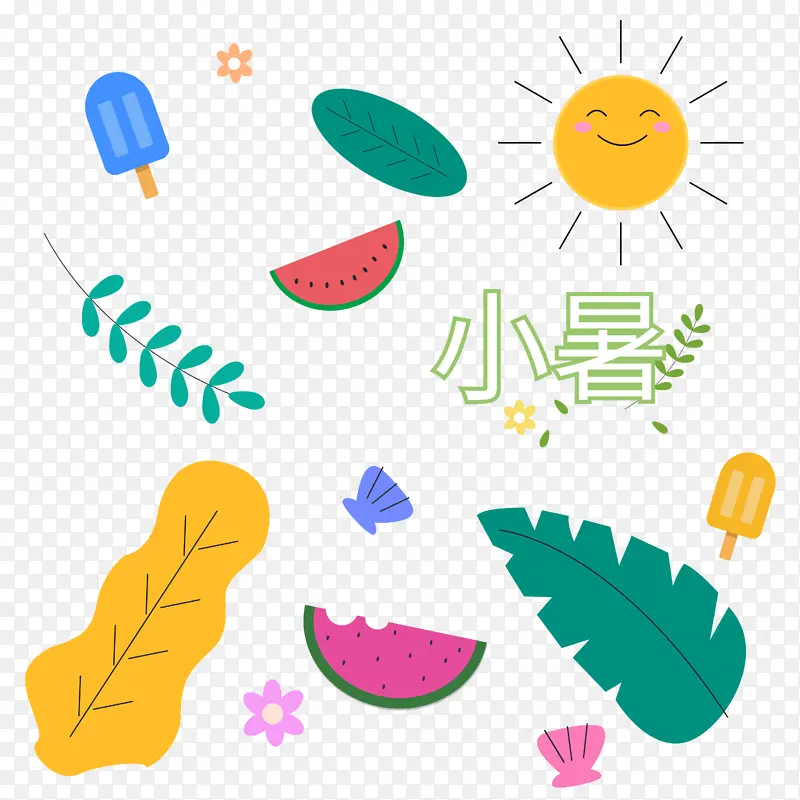 卡通扁平化矢量小暑西瓜冰棍元素