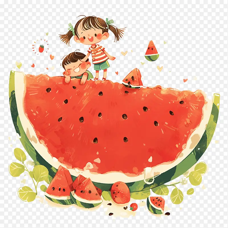夏日西瓜小孩