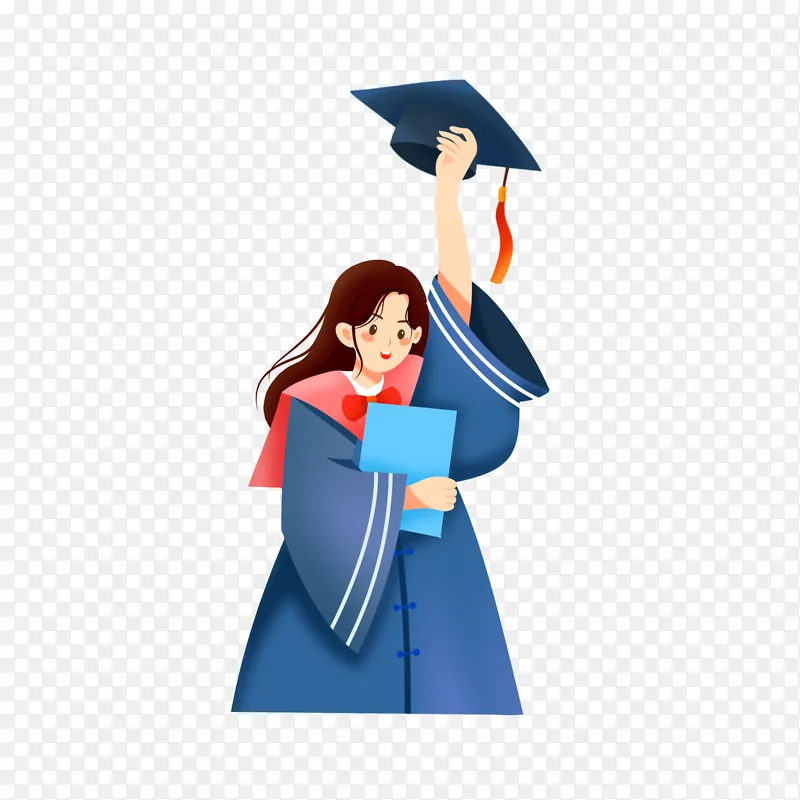 手绘毕业季学士袍学士帽卡通女孩