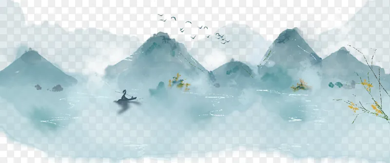 中国风手绘水墨风景山水徽派建筑 24