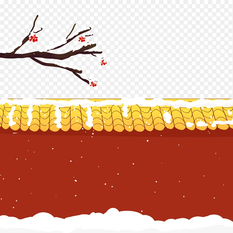 红色宫墙城墙冬天冬至雪地枯树手绘元素