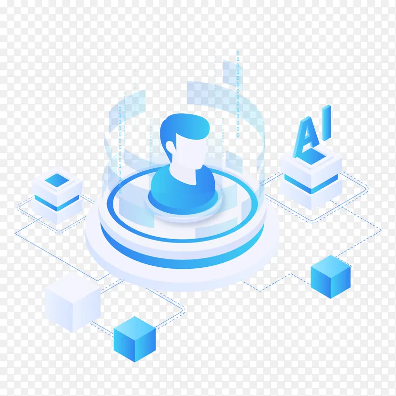 蓝色2.5D科技人工智能电路几何装饰插画