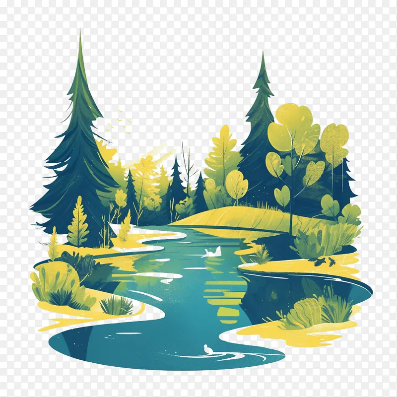 湖面湖森林景观插画PNG图片素材下载_图片编号qxvneldp-免抠素材网