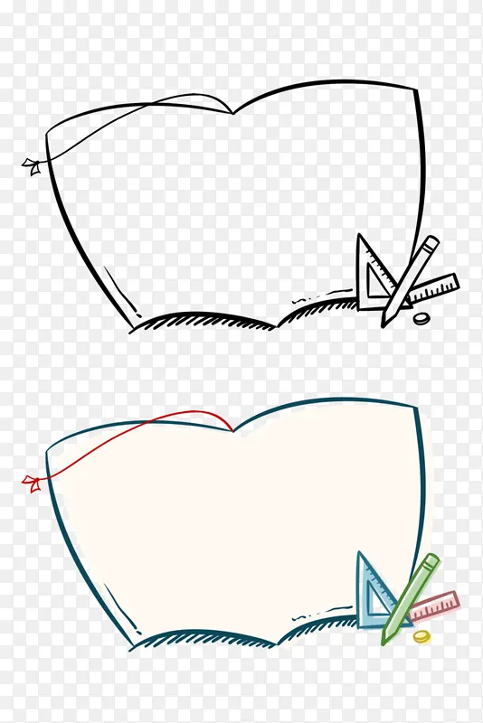 手绘线条书本边框学习工具简约卡通