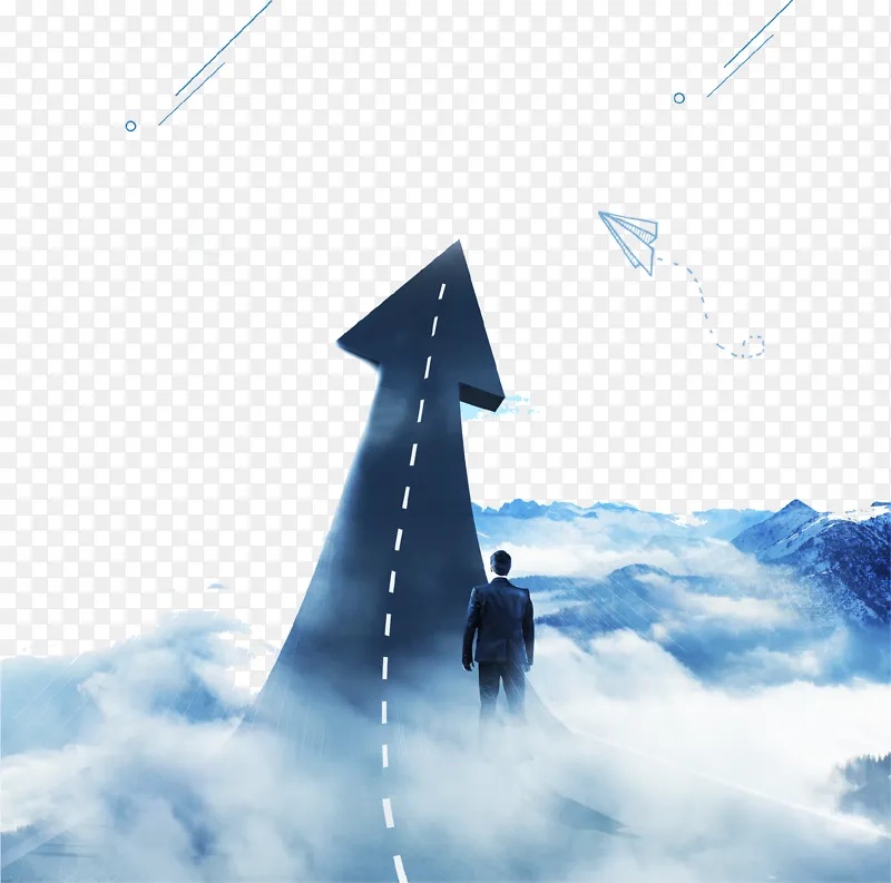 蓝色创意云海箭头海报背景
