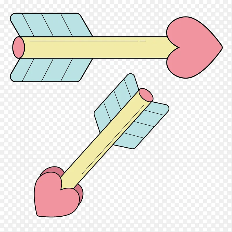 可爱矢量爱心羽毛箭头素材