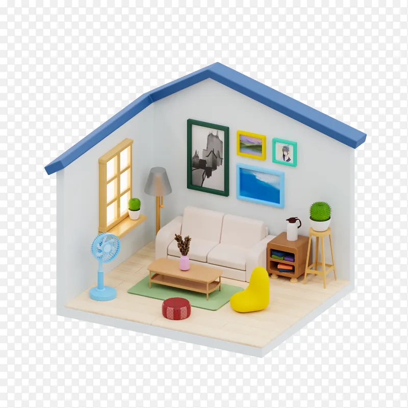 3D立体卡通客厅房子模型