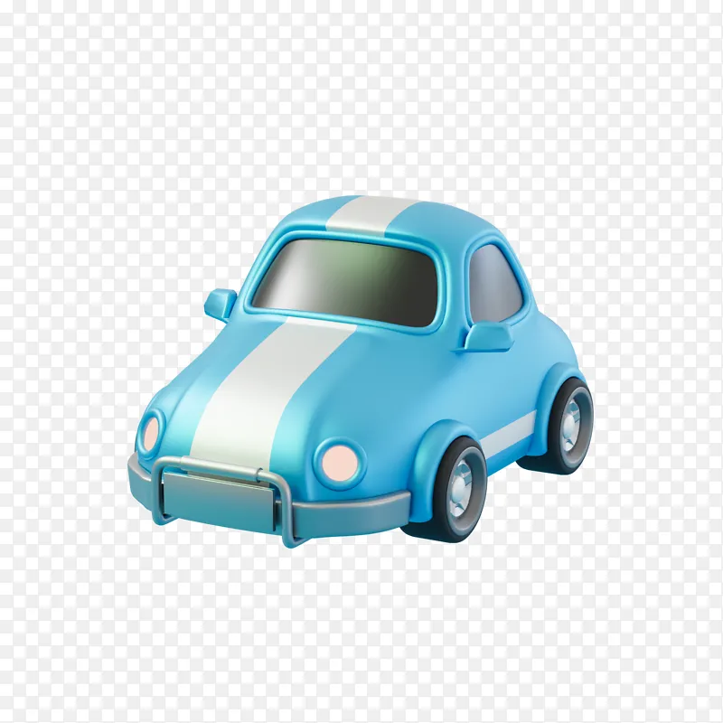 3D立体蓝色卡通小汽车车子模型