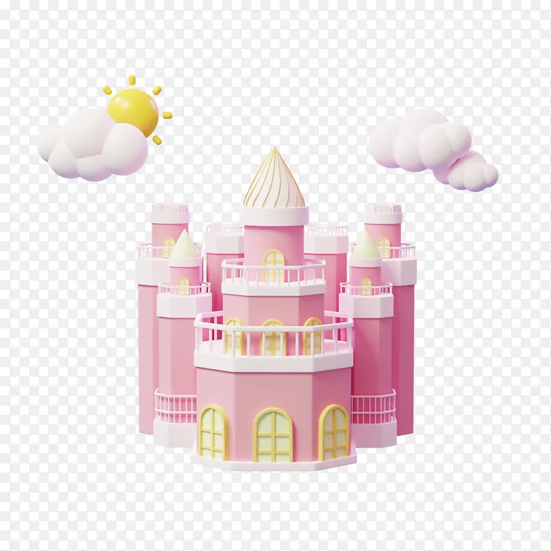3D立体粉红色卡通梦幻城堡模型
