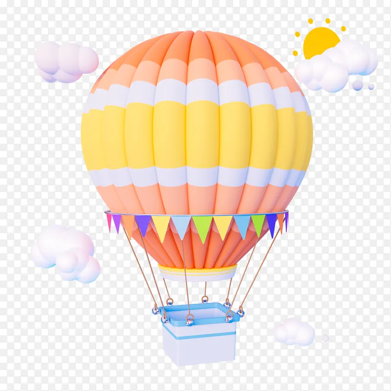 漂浮的彩色卡通3D热气球模型