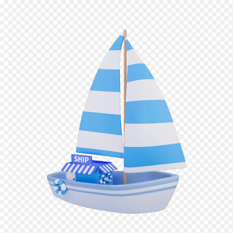 3D蓝色卡通帆船模型