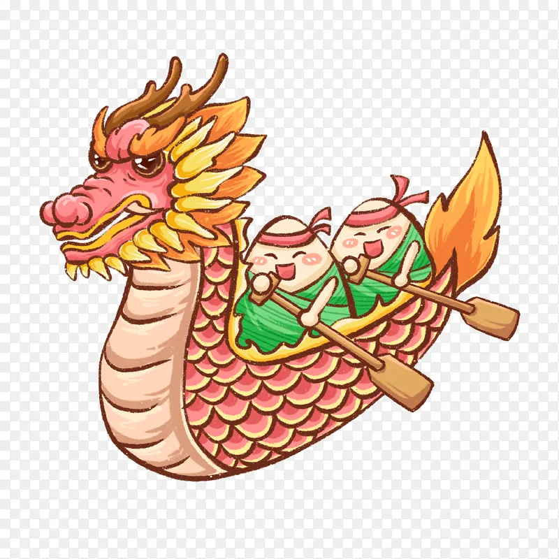 手绘端午节划龙舟粽子元素