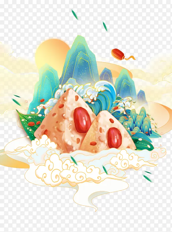 红枣糯米粽国风插画元素