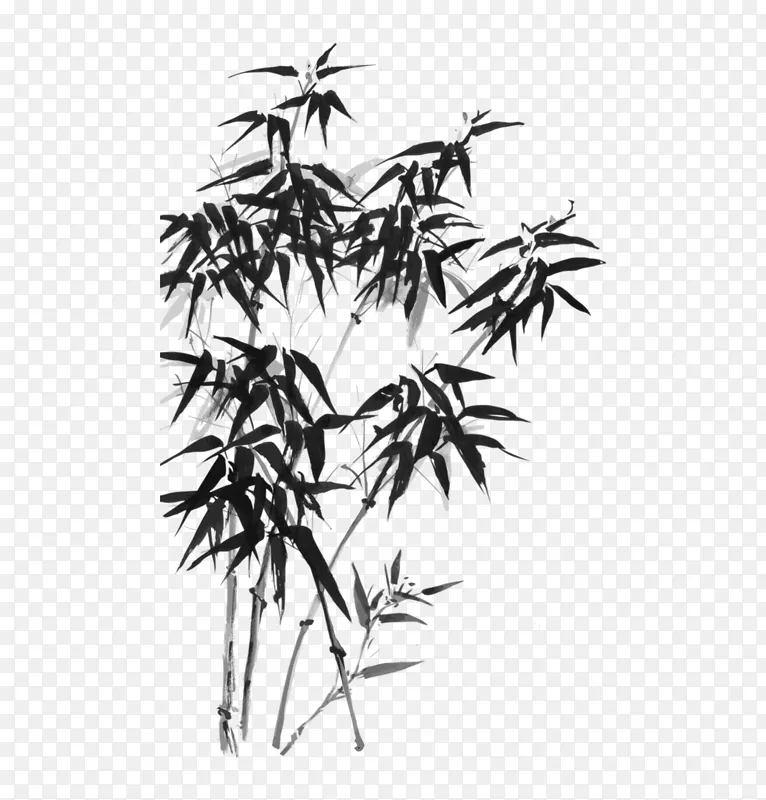 水墨茂密的竹叶