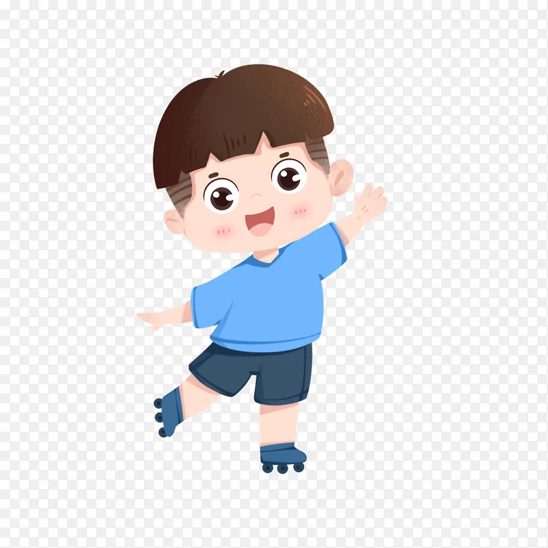卡通手绘小男孩滑轮滑免抠元素