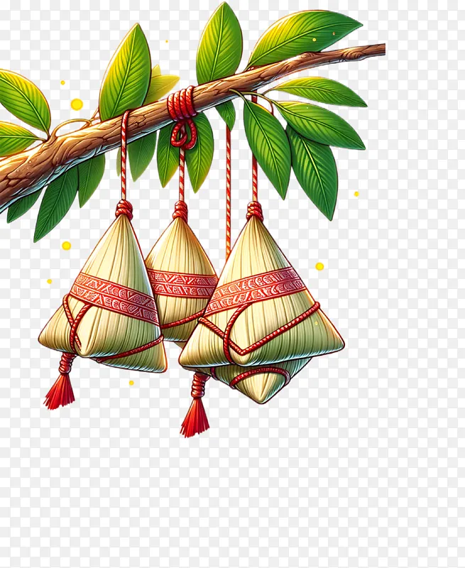 挂在树枝上的粽子卡通插画素材