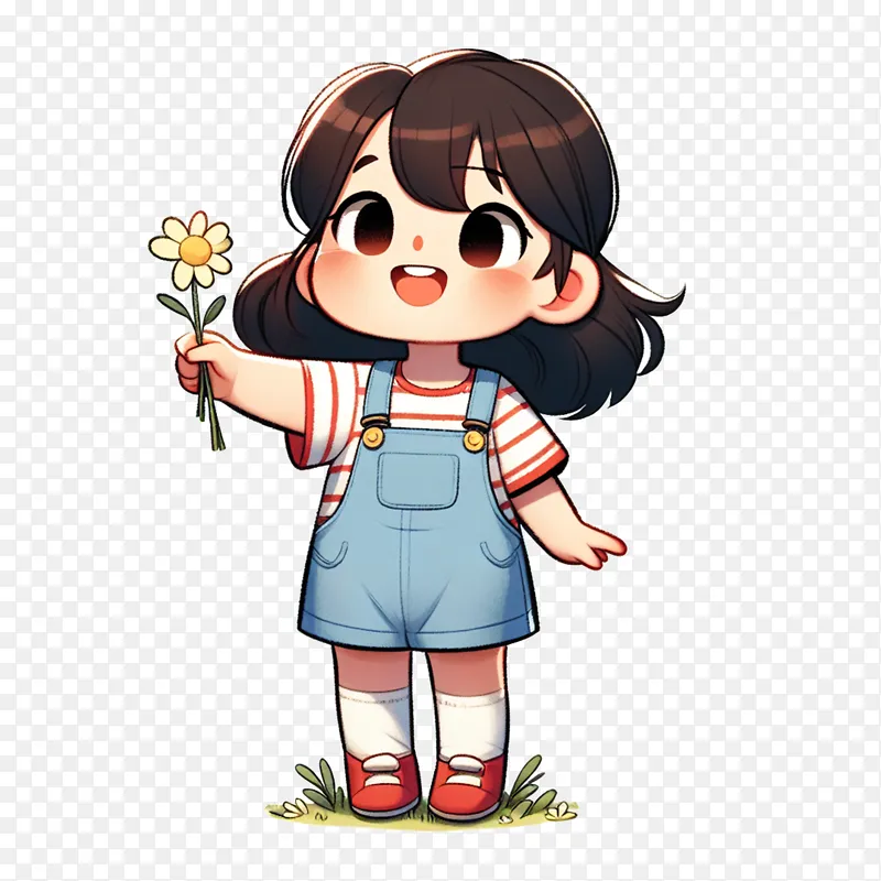 手拿小花的可爱小女孩卡通素材